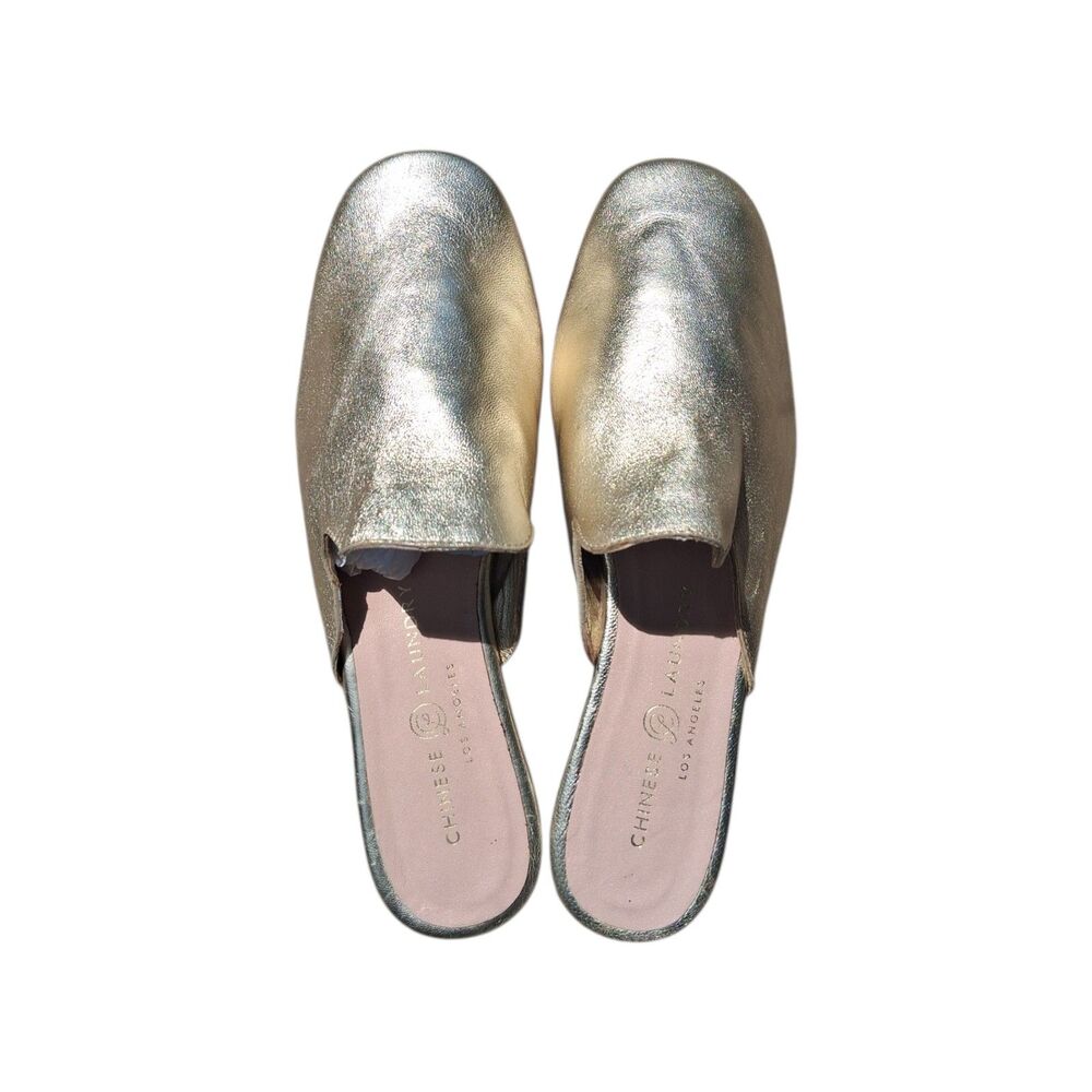 Chinese Laundry Metallic Gold Mules Slides Flat Loafers Sz 6.5 - Picture 3 of 6